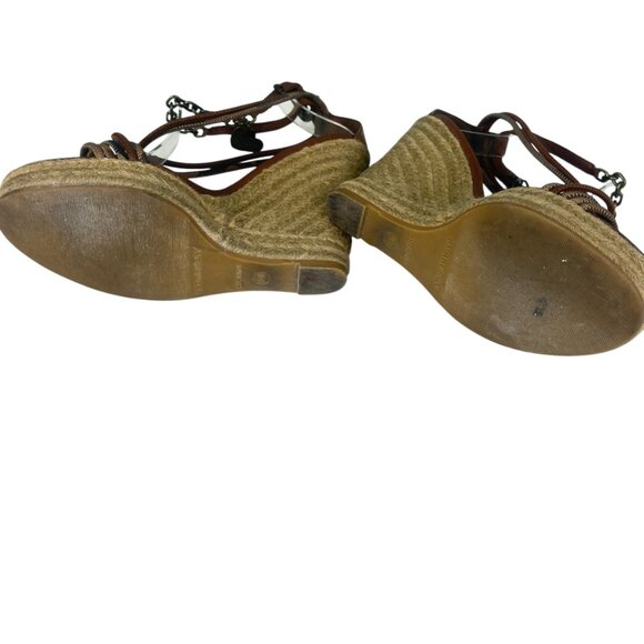 Burberry Tan Check Hearts Espadrille Wedges Sandals Shoes Size 9 - Picture 9 of 11